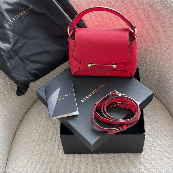 Strathberry Mosaic Nano in Raspberry with Burgundy Stitch (new in a box) - Picture 3 of 15